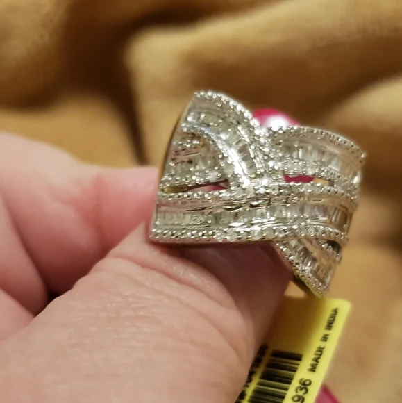 Sz 10, White Diamond Crossover Ring, 925 Silver/w Platinum, 0.48 carats, NWT - Picture 9 of 9